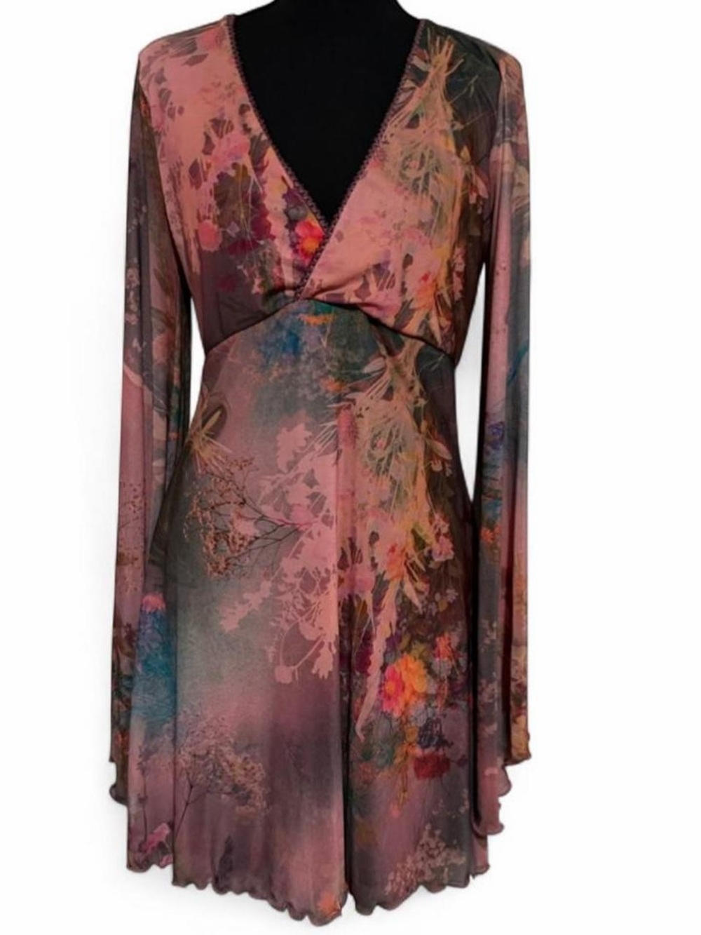 Urban Outfitters Dusky Pink Floral Wrap Long Sleeve Dress